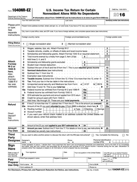 2016 Form 1040 Nr Printable Fill Out And Sign Printable 2021 Tax