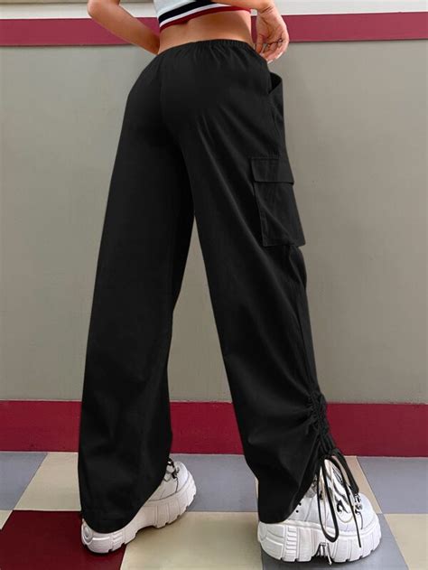 Shein Icon Gorpcore Pantalones Parachute Cargo Talle Bajo Con Bolsillo