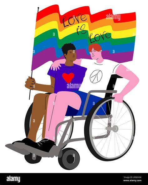 Two Disabled Gay Men In Wheelchair With Lgbt Flag On White Isolate Stock Vector Image And Art Alamy