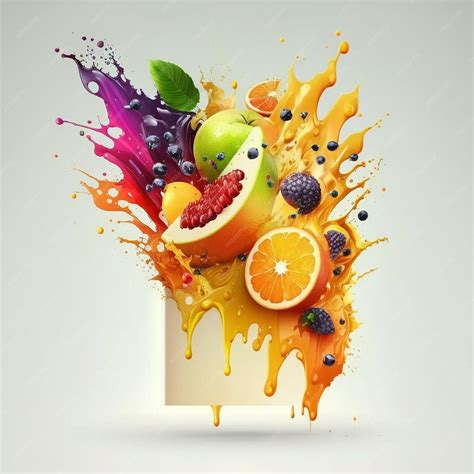 Premium Ai Image Realistic Fruits Juice Splash Burst Composition