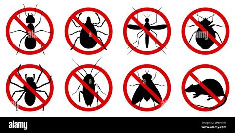 Anti Pest Control Ban Prohibition Parasitic Insects Stop Warning Forbidden Bug Icon Set No