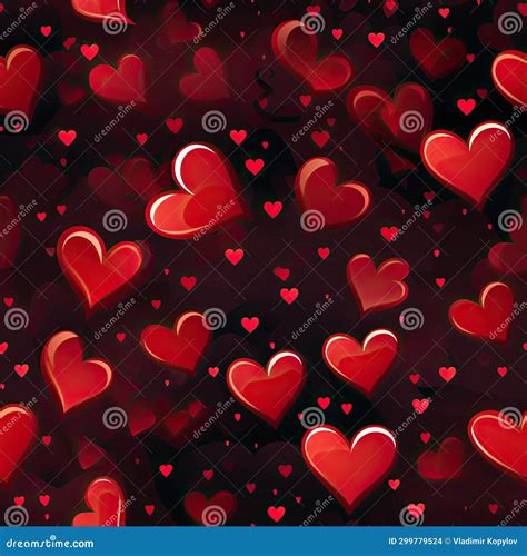 Seamless Pattern Of Red Hearts On A Black Background Stock Illustration