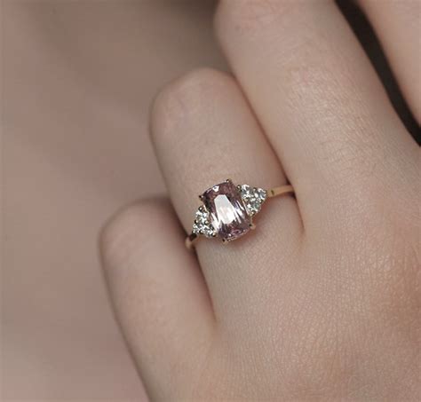 Peach Sapphire Ring Champagne Engagement Ring Diamond Etsy