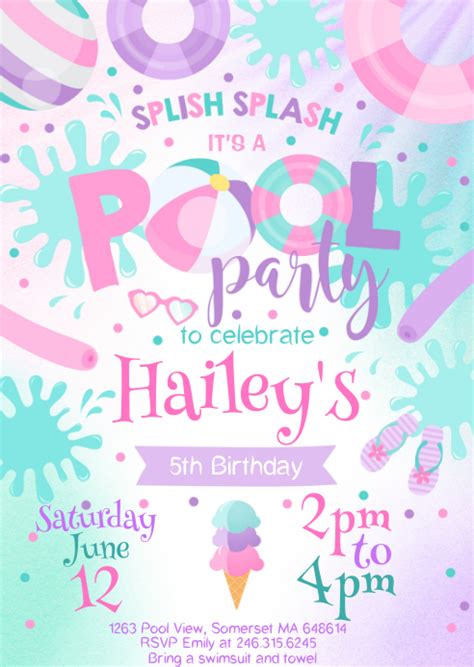 Plantilla De Pool Party Birthday Invitation 10 Postermywall