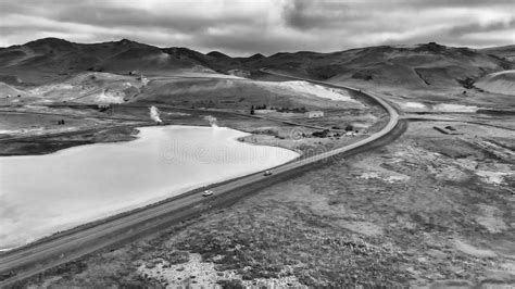 Aerial View Of Blue Lake Made From Water Coming Out Of Geothermal Power