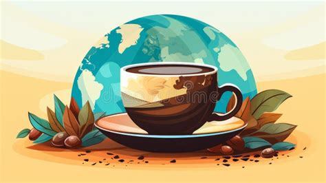 Coffee Cup With Earth And Plants Vector Illustration Stock Illustration