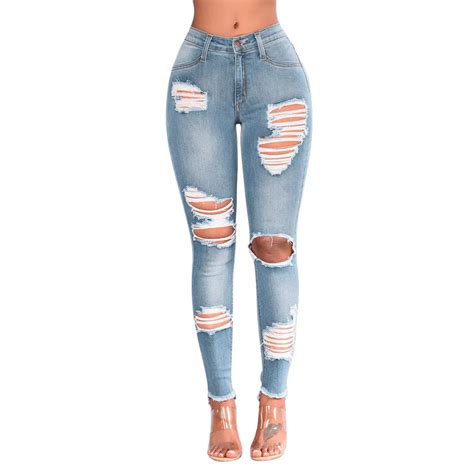 Chamsgend Casual Long Jeans Women High Waist Skinny Pencil Blue Denim