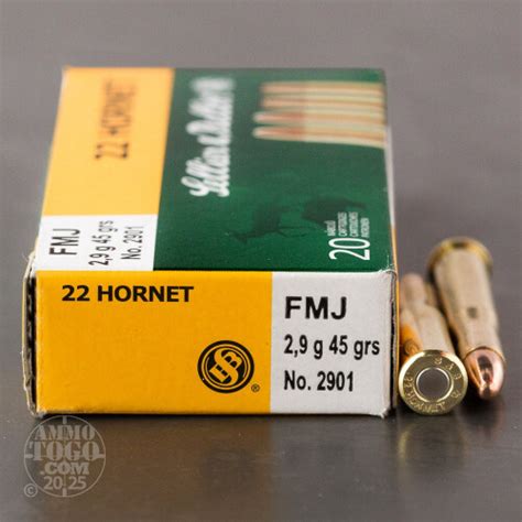 22 Hornet Ammo 20 Rounds Of 45 Grain Full Metal Jacket FMJ By