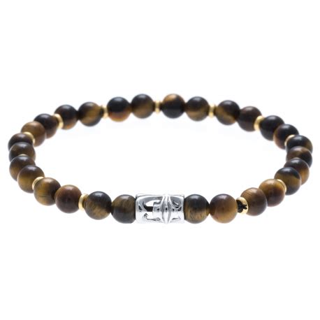 Bracelet Acier Pour Homme Lastique Il De Tigre Cm Les