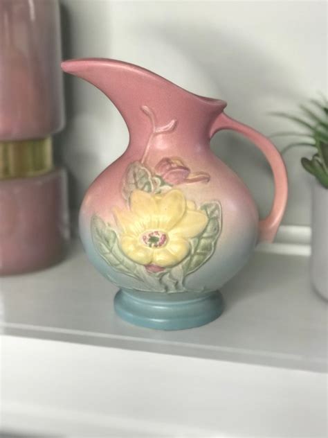 Hull Art Pottery Magnolia Matte Pink Pitcher Pink Floral Art Deco