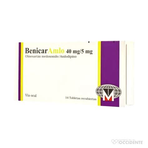 Benicar Amlo 40mg 5mg 14 Comp Farmacias De Occidente