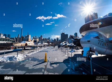 View Of Airplanes Parked On The Flight Deck Of The Aircraft Carrier Uss Intrepid Intrepid Sea