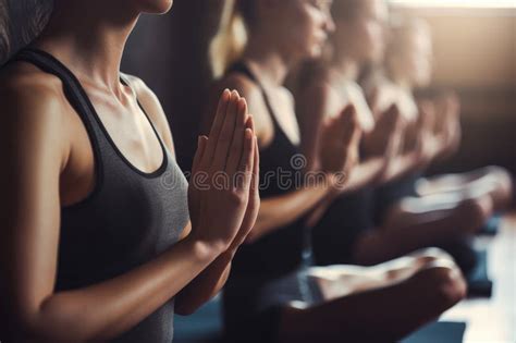 During Yoga Class Practitioners Use Selective Focus Close Up