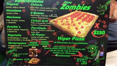 Menu At Pizza Zombies Restaurant Mexico Sur 129 1615