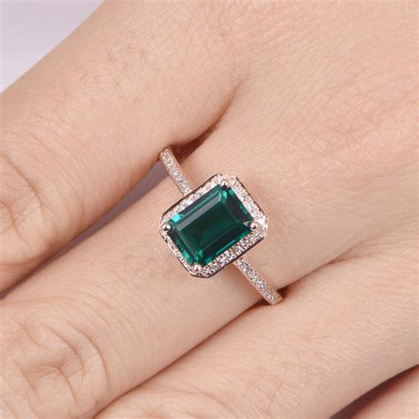 Emerald Engagement Ring X Mm Emerald Cut Lab Created Emerald Etsy