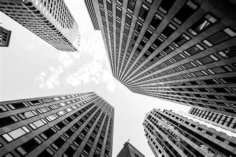 Grayscale Photo Low Angle Of View Of High Rise Buildings HD Wallpaper