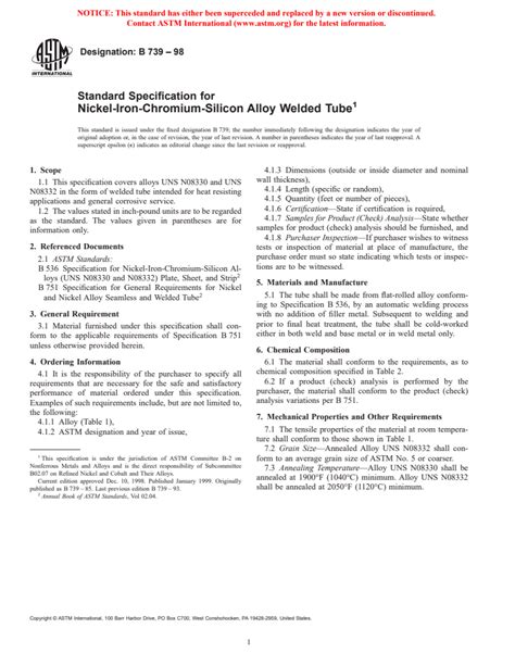 Astm B Standard Specification For Nickel Iron Chromium Silicon