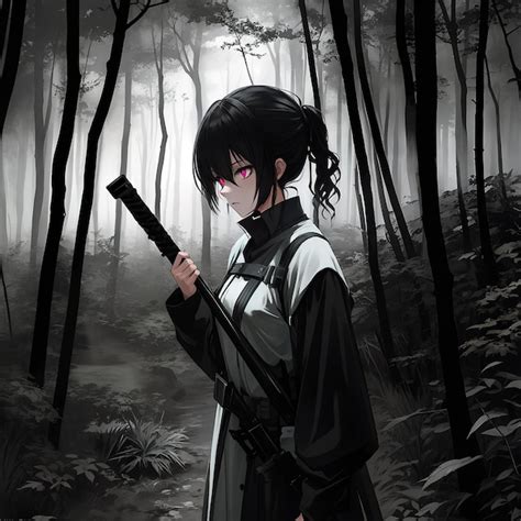 Premium AI Image | a dark and mysterious forest with an anime girl with ...