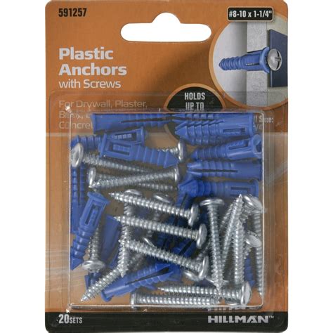 Hillman Ribbed Plastic Anchors With Screws 8 10 X 1 14 20 Sets