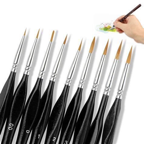 Micro Detail Paint Brush Set9 Pack Sable Hair Tiny Professional