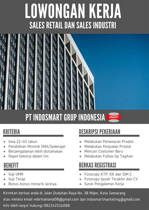 Lowongan Kerja Sales Retail Dan Sales Industri Di Pt Indosmart Grup