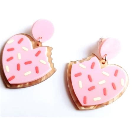 Pink Sugar Cookie Heart Earring Earrings Acrylic Doughnuts Donuts