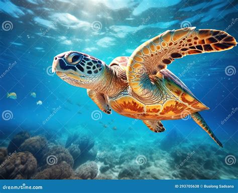 Ai Generated Illustration Wildlife Concept Of Sea Turtle Stock