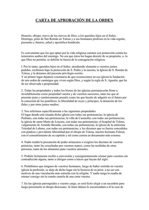 Carta De Aprobaci N De La Orden