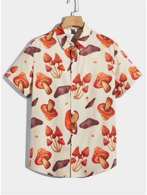 Buy Shein Men Mushroom Print Button Front Shirt Online Topofstyle