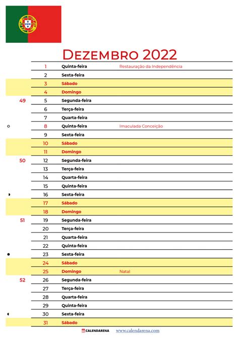 Calendário Dezembro 2022 Portugal Feriados E Datas Comemorativas