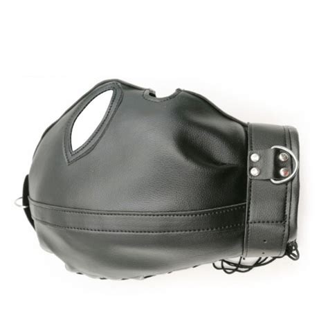 Synthetic Leather Hood With Open Mouth And Eyes Fetish Wear Faux