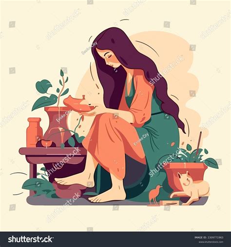 Mary Magdalene Washing Jesus Feet Long Stock Vector Royalty Free