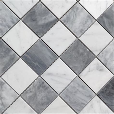 Carrara White Bardiglio Gray Marble X Checkerboard Mosaic Tile