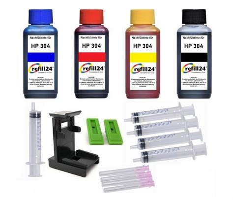 Refill24 Nachfüllset Für Hp 304 Schwarz Color Xl 400 Ml Nachfüll Tinte Für Deskjet 2620 2630