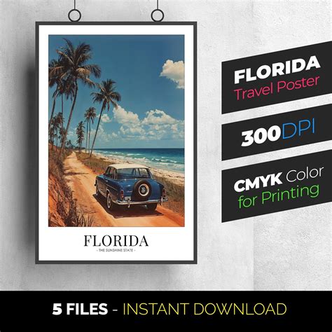 Florida Vintage Travel Poster, the Sunshine State, Florida Travel Print