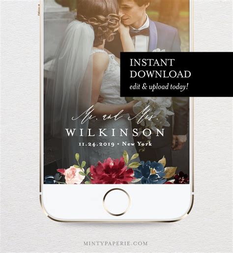 Wedding Snapchat Geofilter Template Self Editing Template Etsy