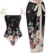 ABOCIW Womens Floral Print Bikini Sets With Swimsuit Coverup Long Beach