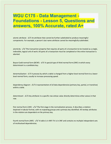 WGU C175 Data Management Foundations Lesson 5 Questions And