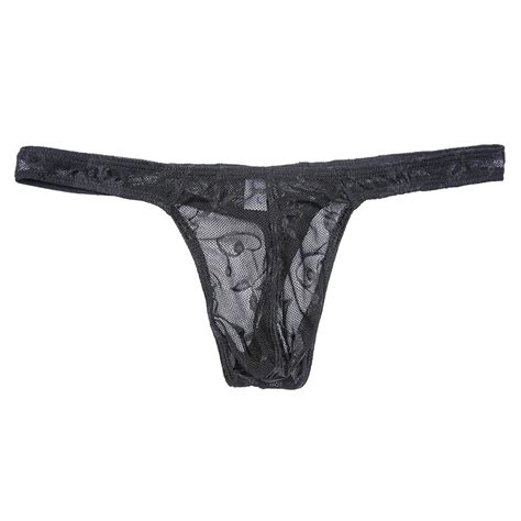 Men See Through Lace Thongs Gay Transparent Underwear Soft Panties Low Rise G String Breathable