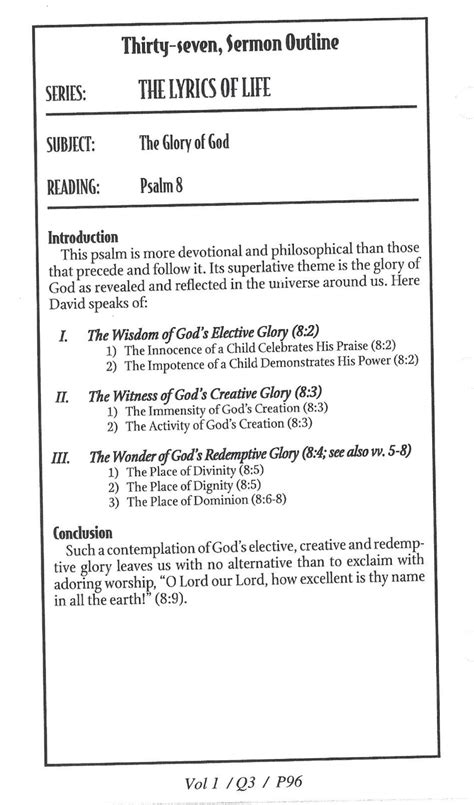 Sermon Outline Psalm 8 — The Glory Of God