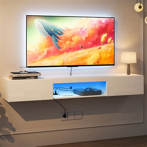 Wall Mounted Floating 65" TV Stand with 16 Color LEDs, Modern TV Stand, Floating TV Stand for ...