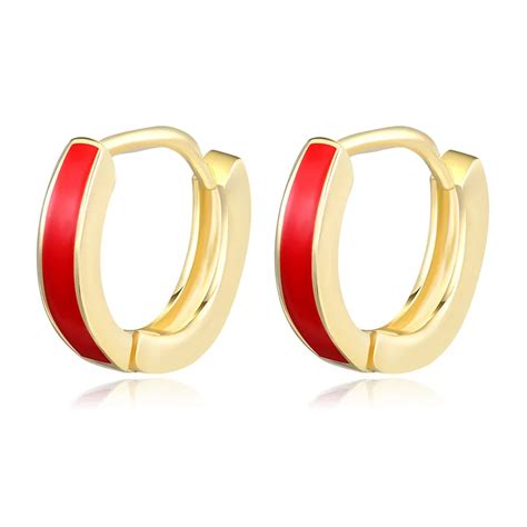 Red Enamel Hoop Earrings For Women Girls Gold Color Copper Small Female