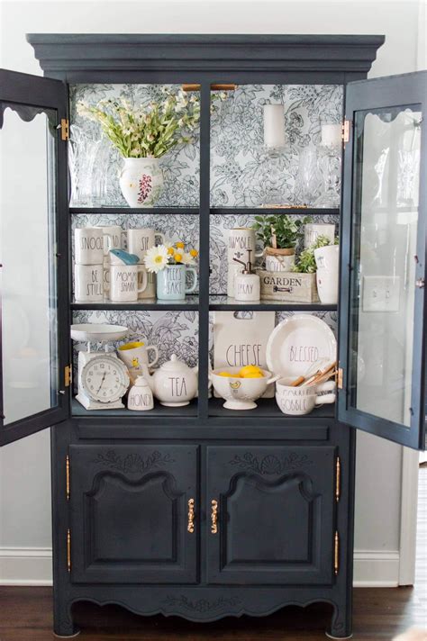 Chalk Paint China Cabinet Makeover With Wallpaper A Hosting Home