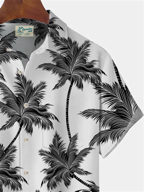 Royaura Hawaiian Coconut Tree Print Mens Button Pocket Short Sleeve