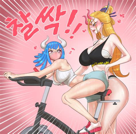 Rule 34 2girls Bicycle Black Maria Blonde Hair Blue Hair Butt Slap