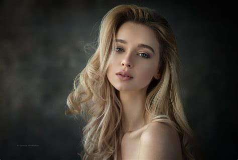 HD Wallpaper Women Face Blonde Portrait Blue Eyes Bare Shoulders