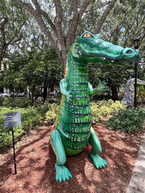 Art Installation Of Whimsical Seven Foot Tall Alligator Sculptures