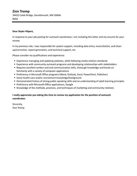 Outreach Coordinator Cover Letter Velvet Jobs