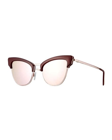 Lyst Le Specs Ashanti Semi Rimless Cat Eye Sunglasses In Red