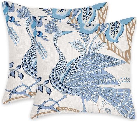 Amazon Chinese Style Blue And White Porcelain Peacock Pillow